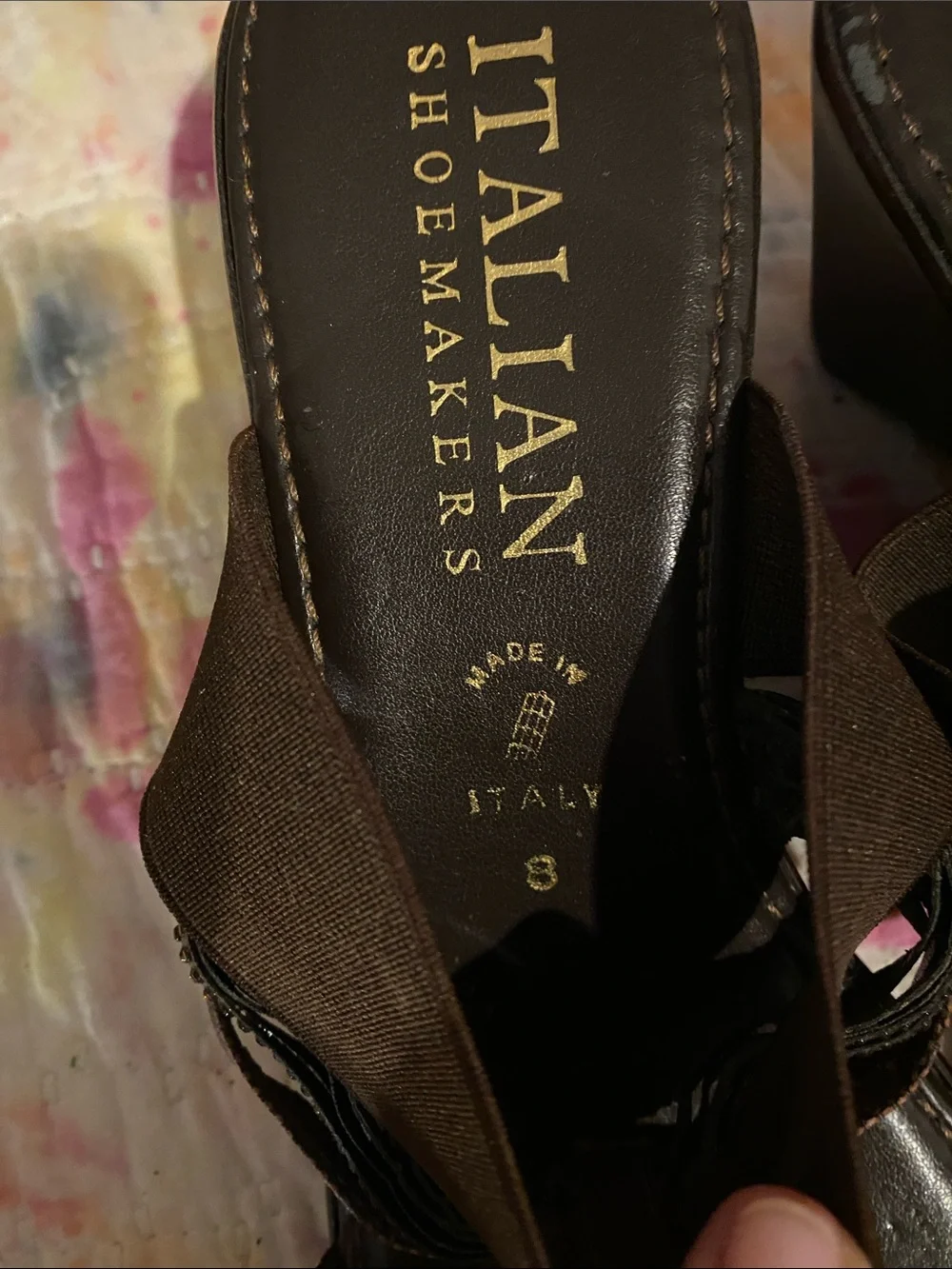 Italian Shoemakers Brown Wedge Sandall embellished Golden Brown beading S 8